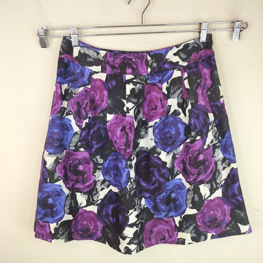 Michael Kors Floral Silk Skirt w Pockets 10 Womens Pleated Dark Moody Flower